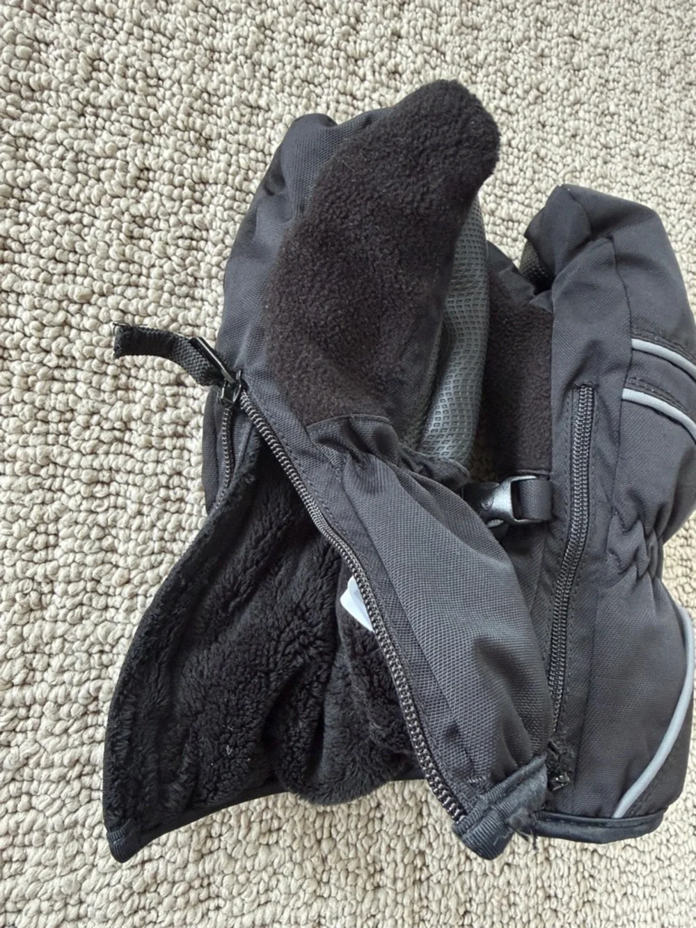 Head Black Kids Mittens with Green Logo